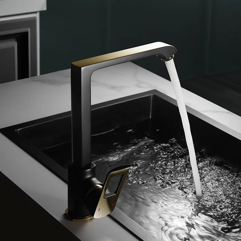 Copper Kitchen Faucets Hot & Cold Solid Brass Sink Mixer Crane Taps Single Handle Rotating Basin Vessel Black & Gold New Arrival