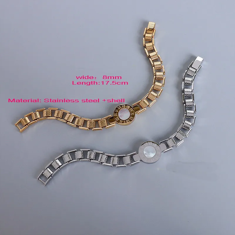 New Design Fashion Stainless Steel Link Chain Bracelets For Women Girl Gold Colour Roman Number Shell Bangle