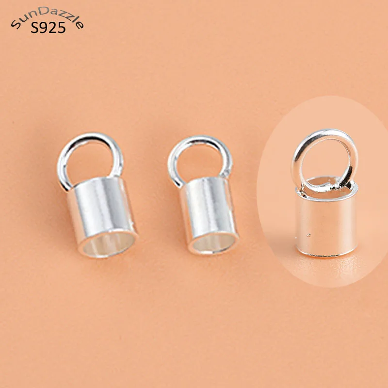 

Genuine Real Pure Solid 925 Sterling Silver End Connector Hollow End Caps Bead for Leather Rope Buckle DIY Jewelry Findings