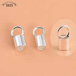 4pcs Genuine Real Pure Solid 925 Sterling Silver End Connector Hollow End Caps Bead for Leather Rope Buckle DIY Jewelry Findings