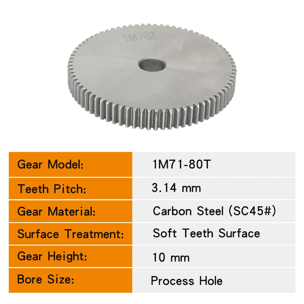 1 Piece Cylindrical Gear 1M-71/72/73/74/75/76/77/78/79/80T SC45# Carbon Steel Material Gear Wheel For Transmission Parts