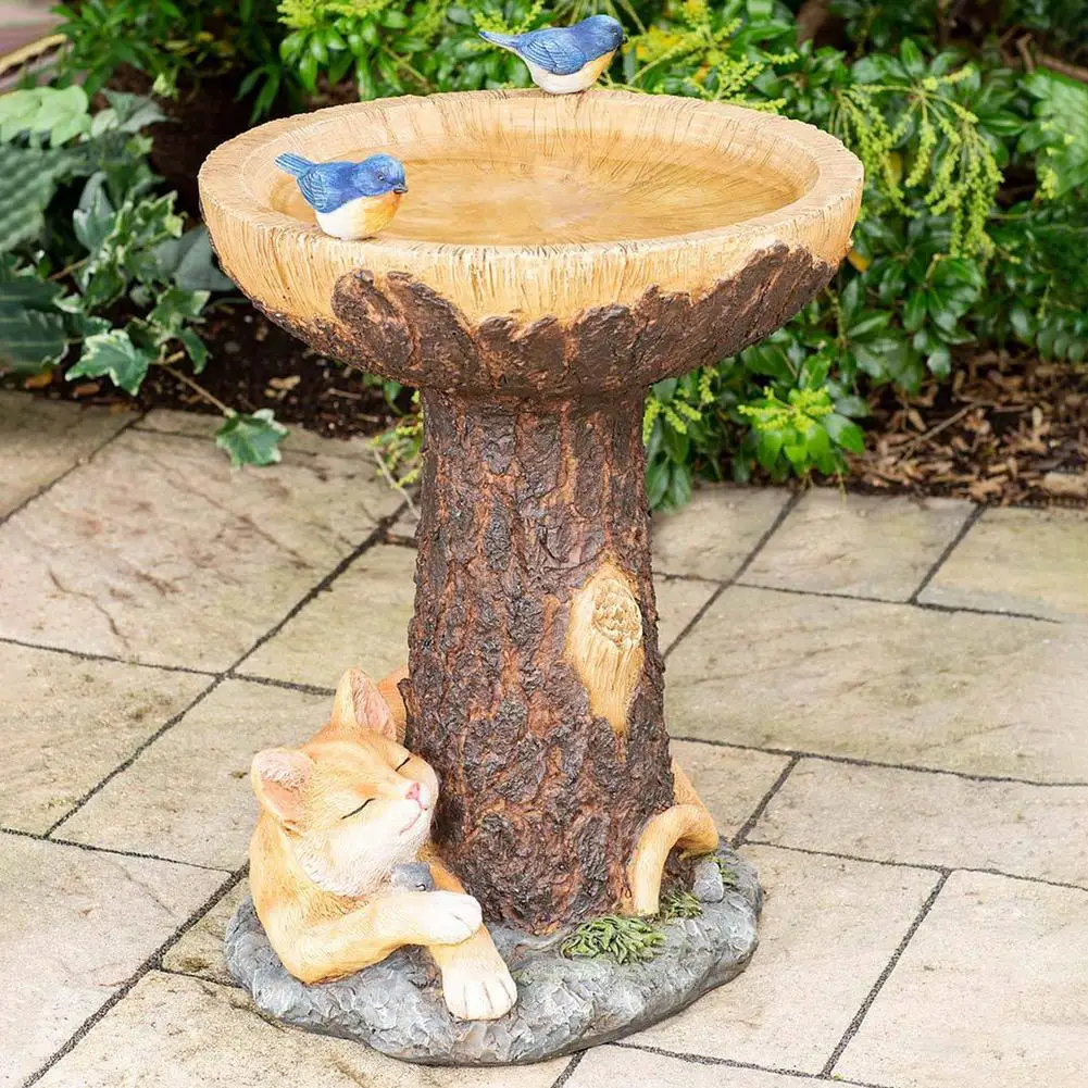 Garden Bird Bath Polyresin Bird Feeder Desktop Ornament For Indoor Outdoor Decoration Resin Crafts Mushroom-shaped Bird Feeder