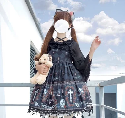 Robe princesse lolita en dentelle vintage pour filles, robe kawaii gothique, mignon cardigan imprimé, style victorien, lolita jsk cos loli