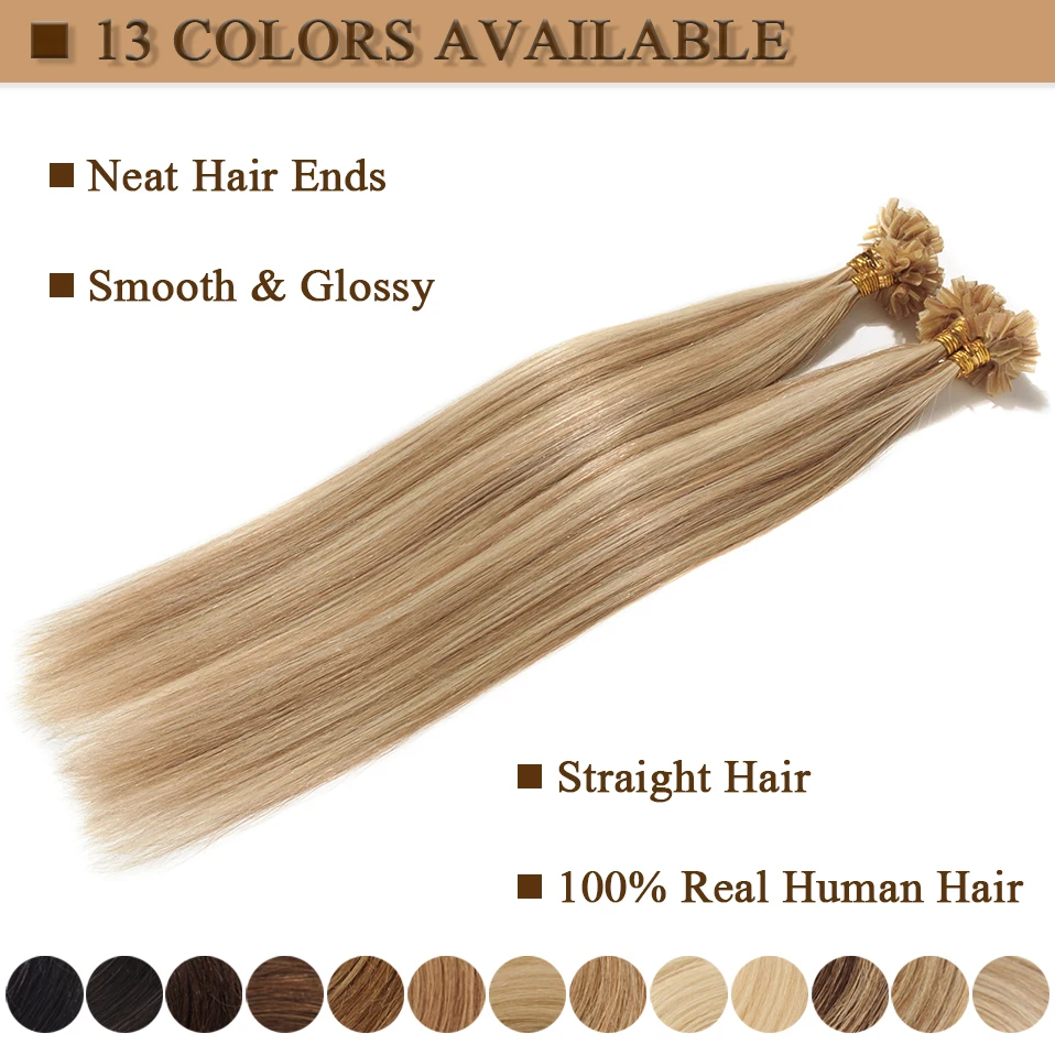 0.5g/s U Tip Hair Extensions For Volume 16inches - 24inches Straight Human Hair Keratina Pre-bonded Capsules Fusion 100pcs Nails