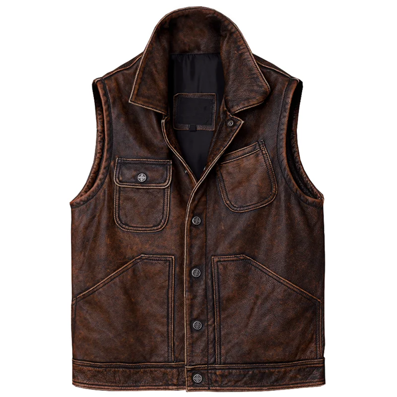 

Old Fashion Genuine Leather Men Vest Cowhide Big and Tall Mens Weskit Waistcoat Spring Automotive Vest Coat For Men Streetwear