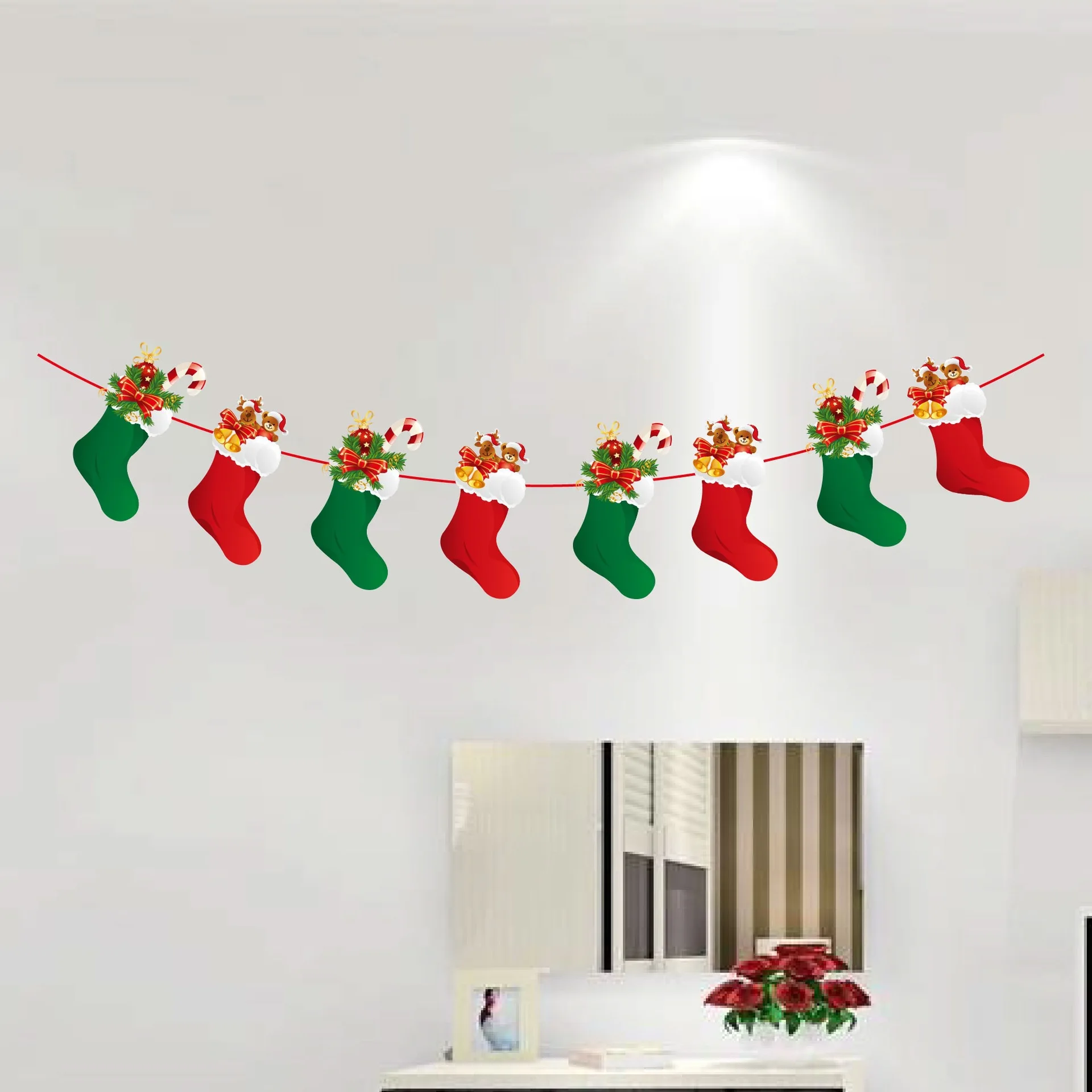 Merry Christmas Banner Garland Flag, Santa Claus Ornaments, Xmas Decor, Home Decor, New Year, Snowman, Elk