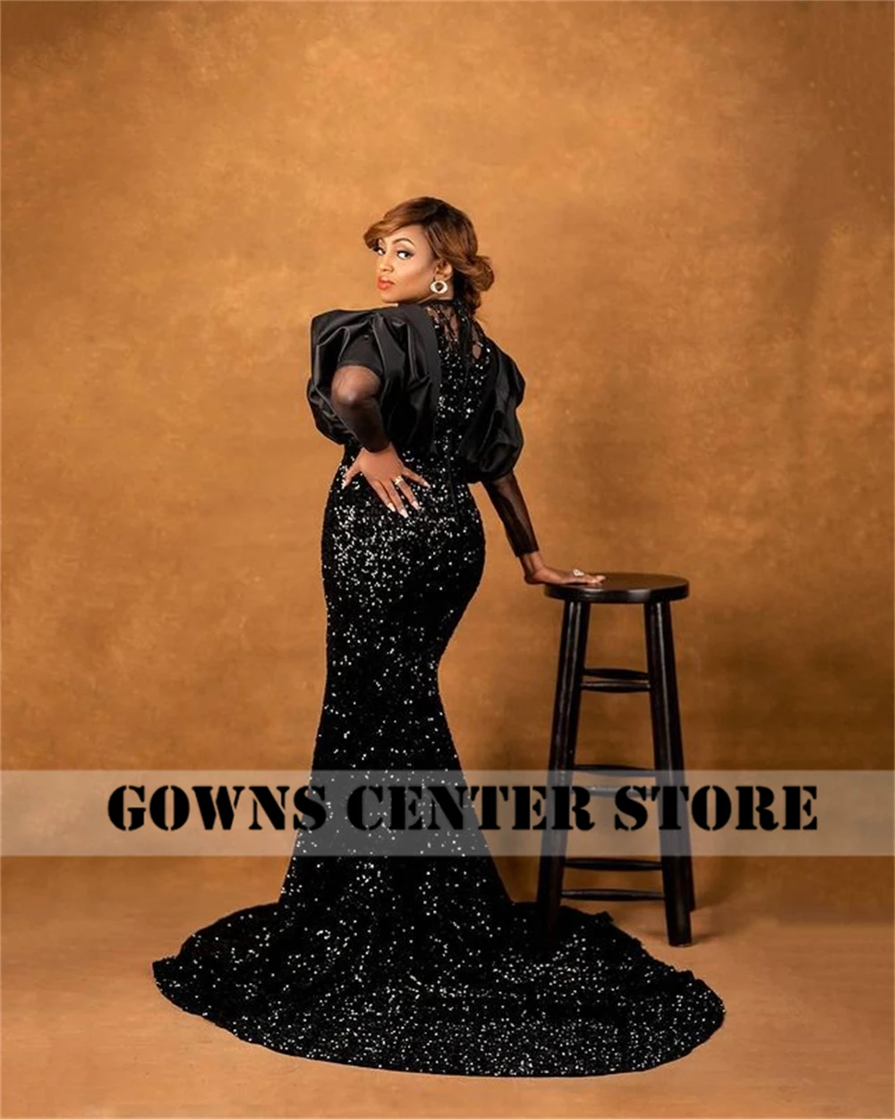 Black Sequin Aso Ebi Avondjurken Lange Mouwen Mermaid Afrikaanse Mode Jurk Party Wear Formele Gowns Diner Gown Abendkleid