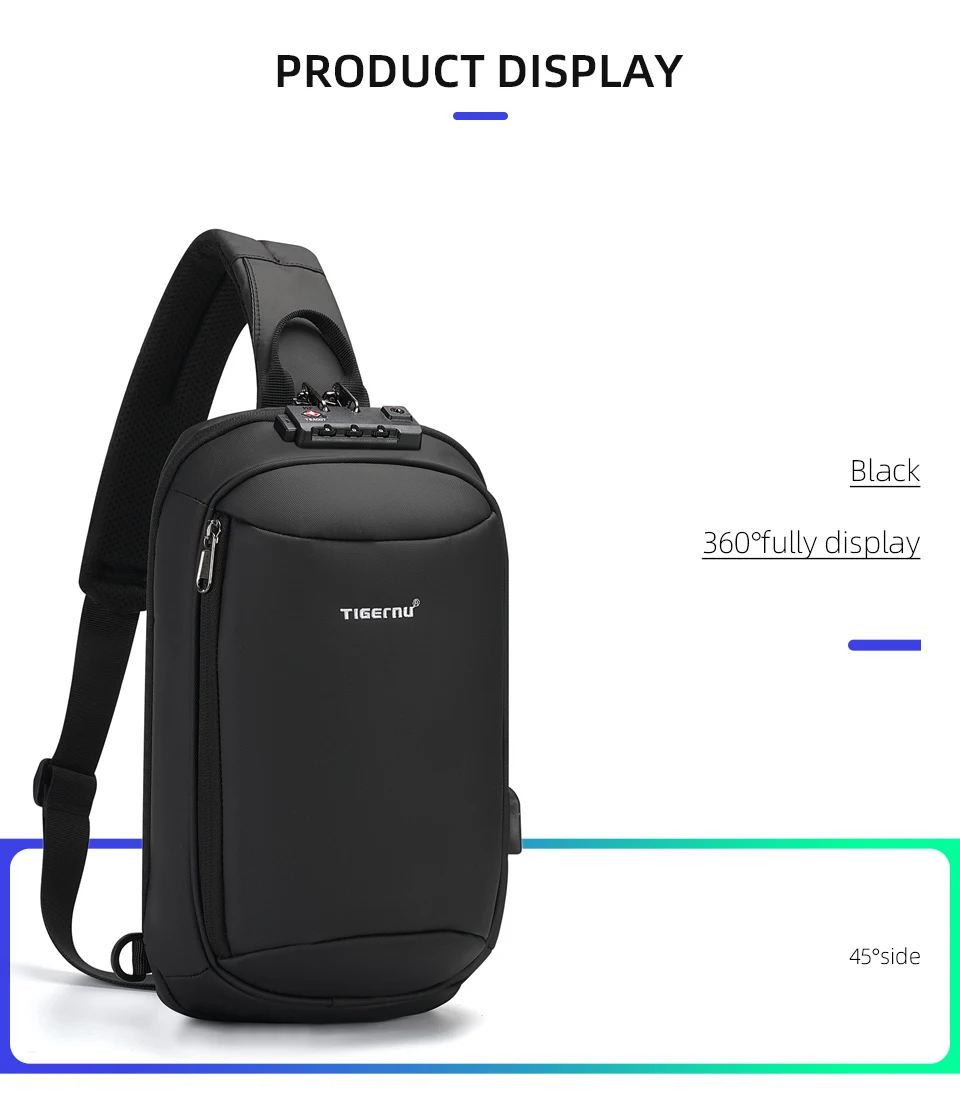 Tigernu Mode Männer Hohe Qualität Umhängetasche Spritzwassergeschützte Brust Tasche Anti-diebstahl USB Lade Casual Brust Tasche Männlichen Tasche – Detail 15