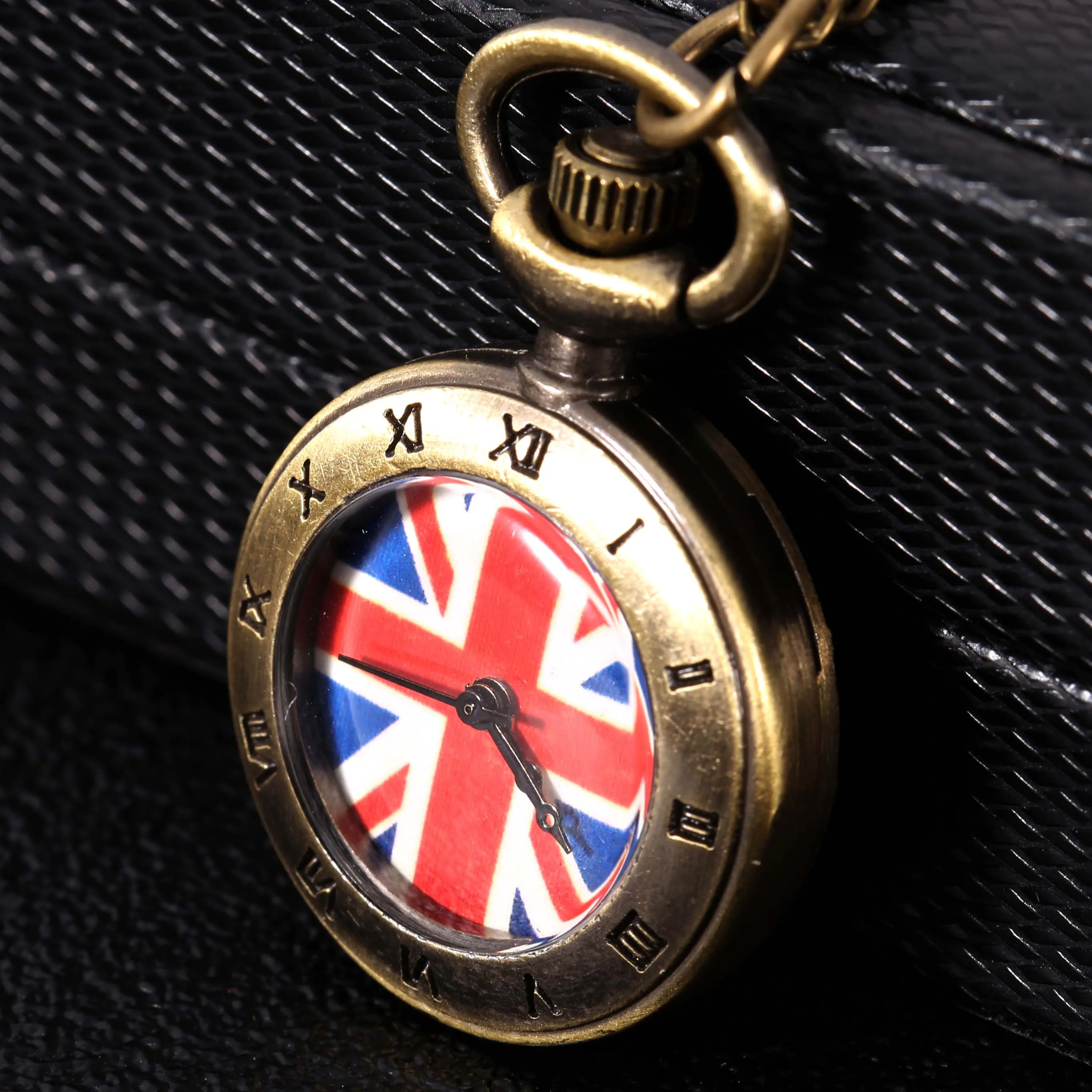 6079 Britse Vlag Retro Koperen Kleur Creatieve Grote Zakhorloge Creatieve Retro Gift Waarde Prachtige Zakhorloge