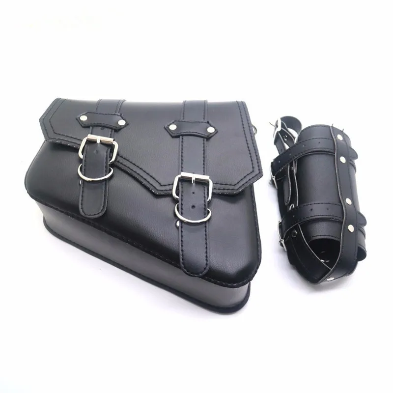 

Motorcycle Saddle Bag With Cup Pocket Holder, Universal Motorcycle Tool Bag With Straps, PU Leather Waterproof Black Storage Bag