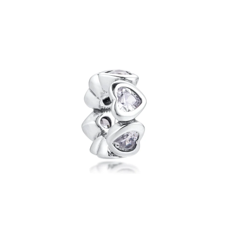 

Fits For Pandora Charms Bracelets Clear Sparkling Hearts Beads 100% 925 Sterling Silver Jewelry Free Shipping