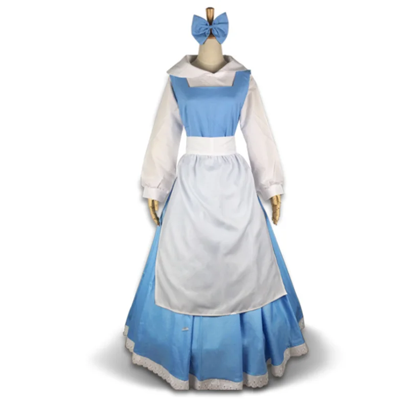 Princess Belle Blue Dress Costumes Beauty the Beast Maid Outfit Fancy Halloween Party Cosplay