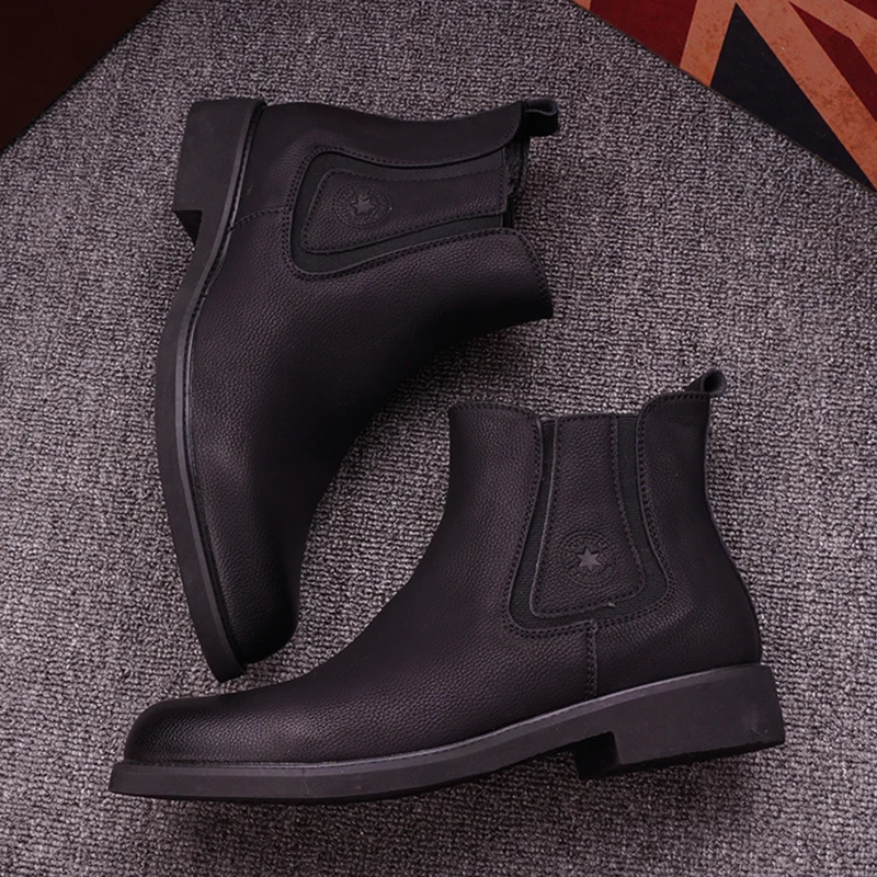 men casual genuine leather boots trend designer shoes black handsome chelsea boot spring autumn cowboy botas masculinas zapatos