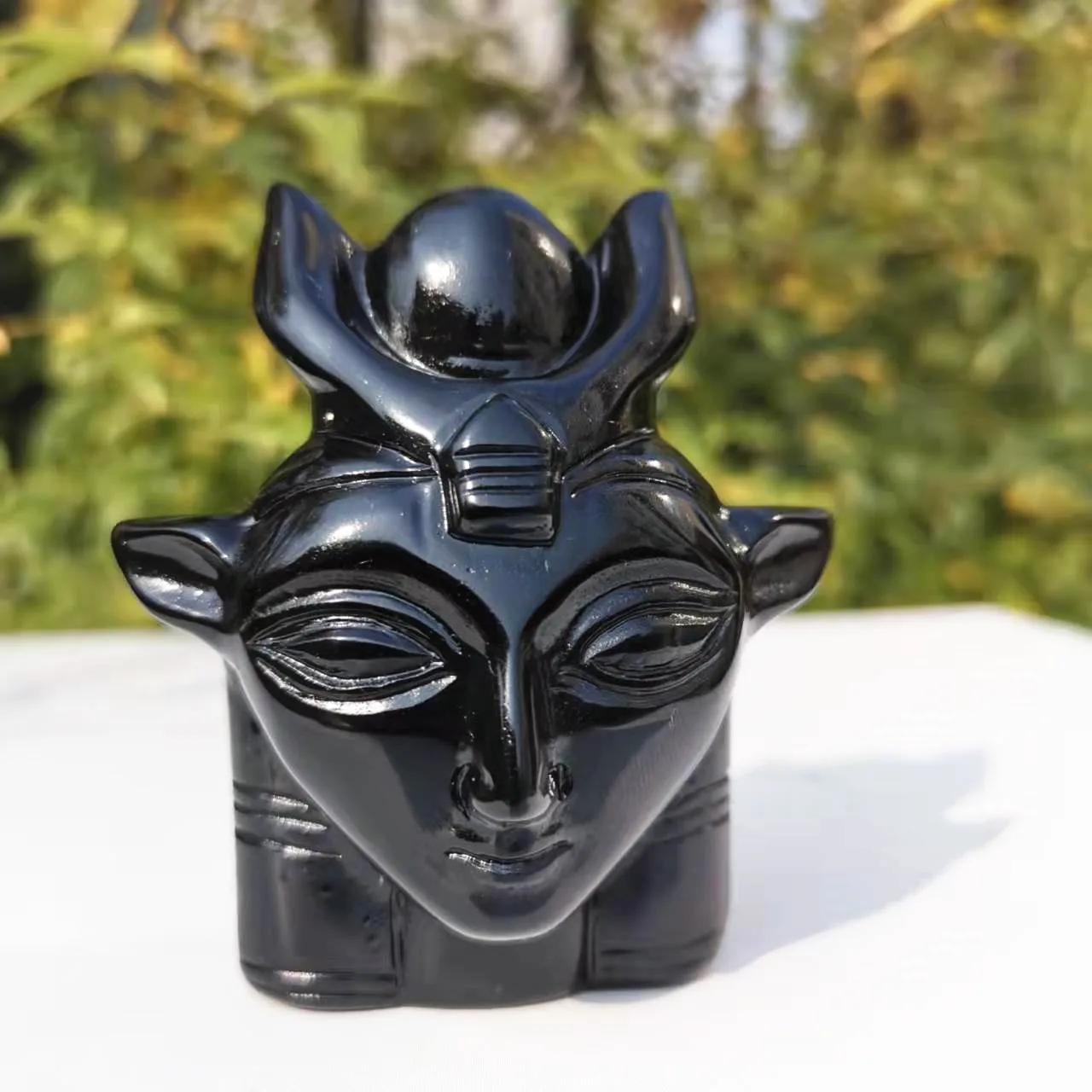 Natural Black obsidian Carved Crystal head sculpture