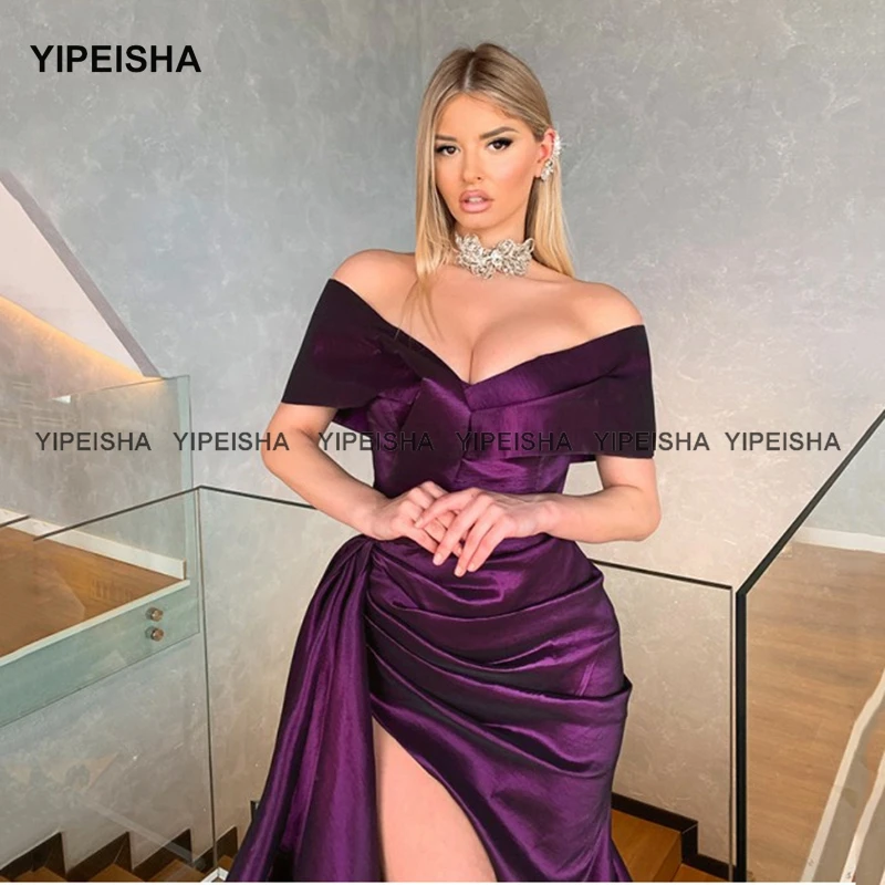 Yipeisha Off-shoulder Purple Prom Dresses Sexy High Split Formal Evening Gown Vestido de Festa Taffeta Mermaid Party Dress Long