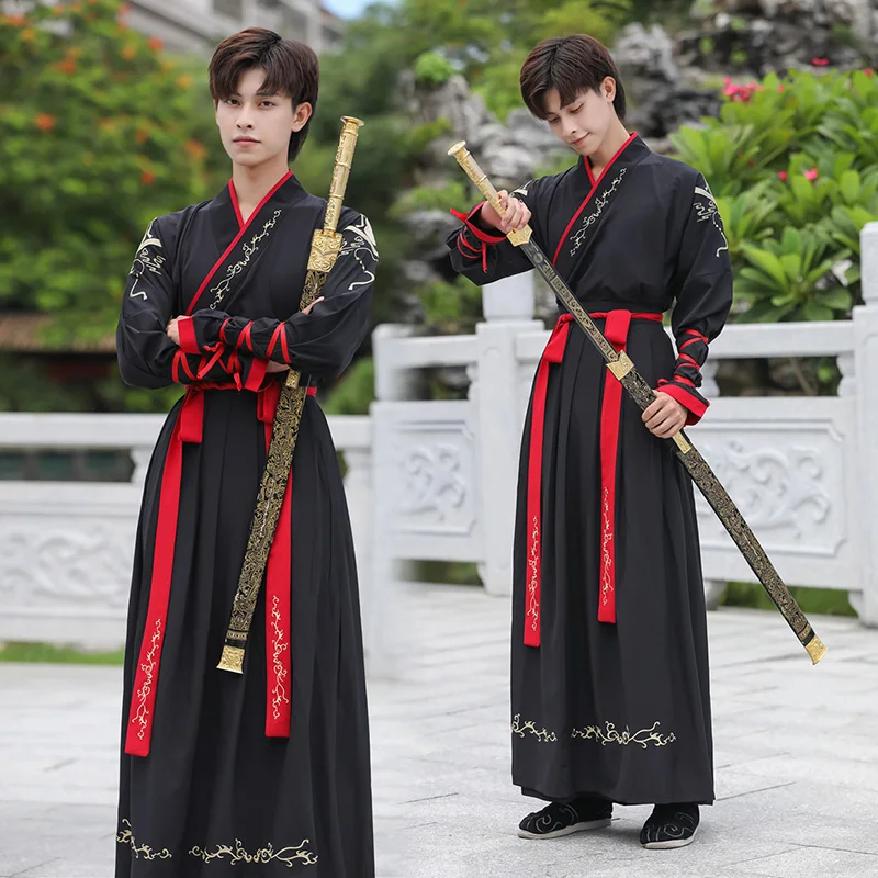 Chinese Dress Ancient Hanfu 5XL Red Black Traditional Embroidery Dresses China Style Folk Dance Robe Cosplay Costume Kimono Suit