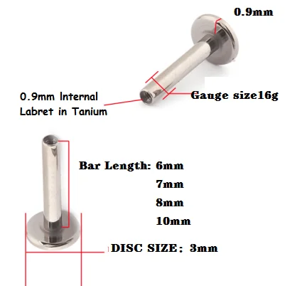 20Pcs 3mm Disc 16G G23 Titanium Internally Threaded Ear Cartilage Helix Tragus Stud Labret Lip Piercing Replacement Body Jewelry