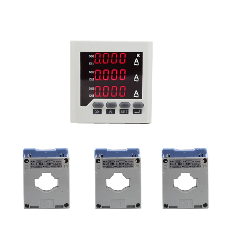 AC0-100A,200A,250A 3 phase ampere meter with 2 alarm relay output high ampere and low ampere alarm out with 3pcs CT