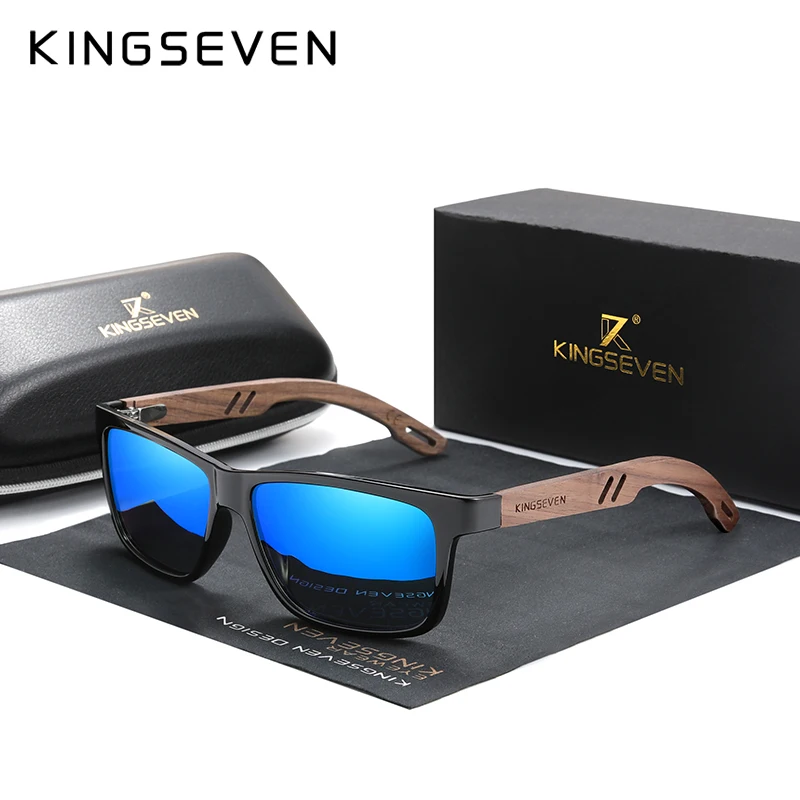 KINGSEVEN Vintage Square Sunglasses Wood Brown 7