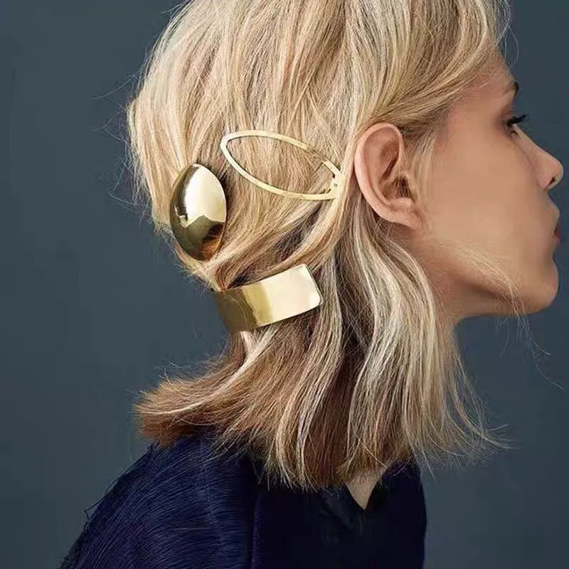 FFLACELL 2024 Design Geometric Glossy Gold Silver Color Metal Eggshell Hairgrips Barrettes for Women Girls Party Hairwear image 4