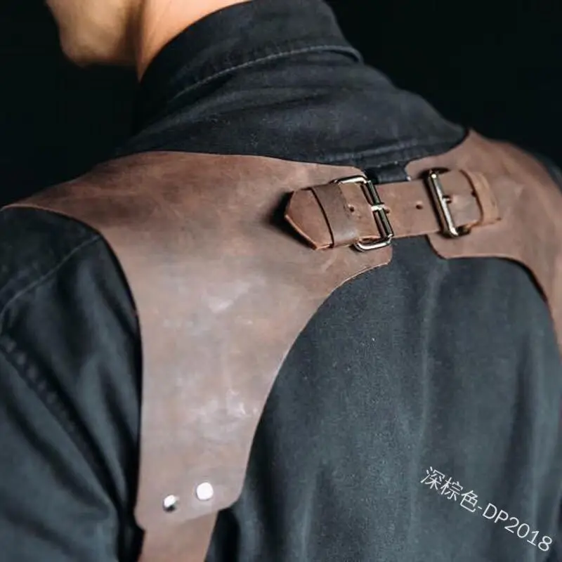 Men Medieval Costume Armors Cosplay Accessory Vintage Gothic Warrior Knight Shoulder PU Leather Harness Body Chest Harness Belt