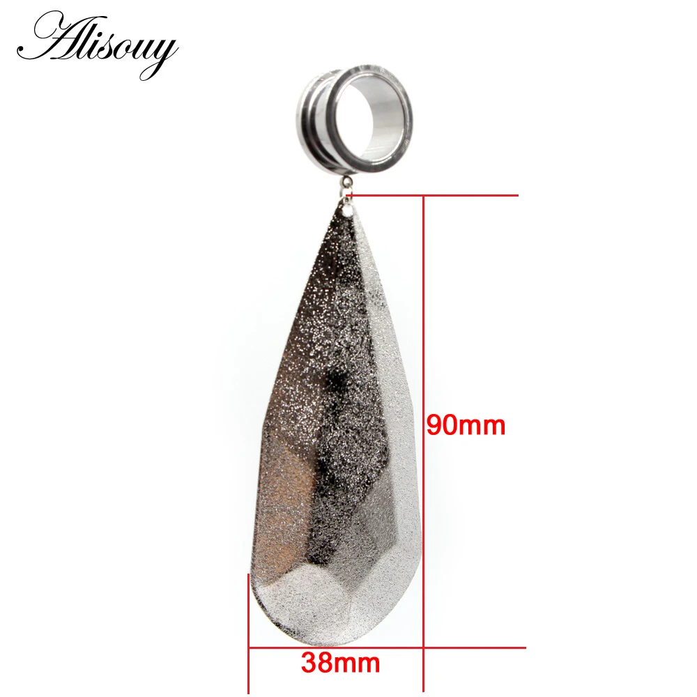 Alisouy 2pc Stainless Steel Ear Plug Earring Fashion 6-20mm Gauges Dangle Tunnel Flesh Expander Saddle Strecher