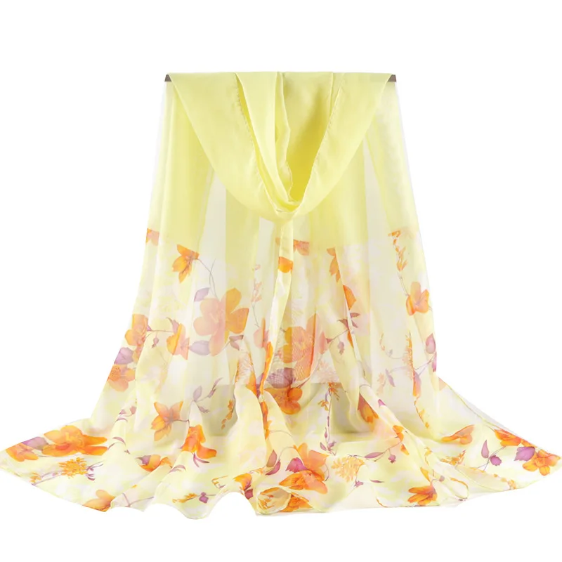 Flower Chiffon Scarf Women Thin Fashion Leaves High Quality Scarves White Shawl Cape Ladies Female Plant Leaf Scarfs Shawl Wraps