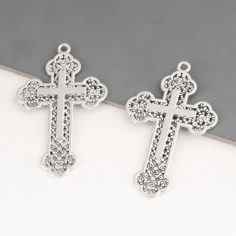 8pcs Silver Color 54x33mm Christian Cross Charms Church Prayer Pendant For DIY Handmade Punk Jewelry Making Accessorie