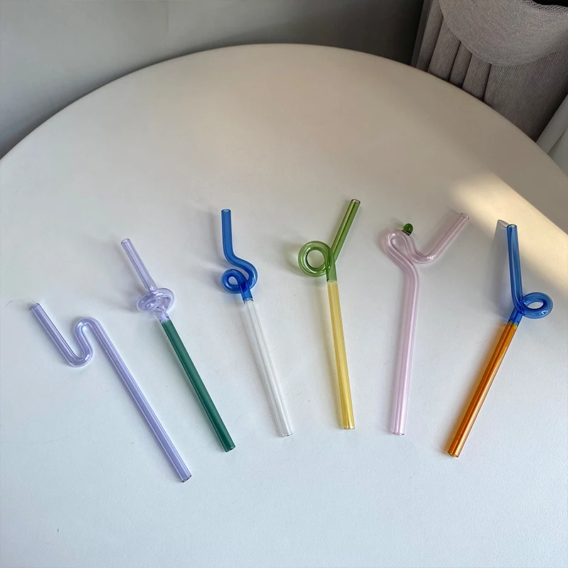 Color Glass Twist Straw High Temperature Resistant Environmental Protection Mixing Stick Stick Unique Lovely Drink Glass Straw