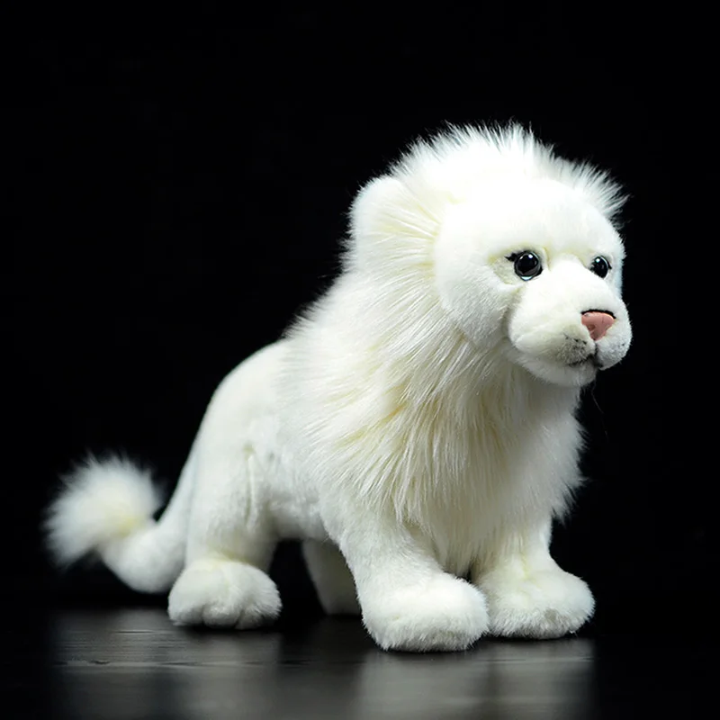 Simulation Standing White Lion Stuffed Plush Toy Soft Real Life African Lion Doll Cute Realistic Animal Model For Child Gift