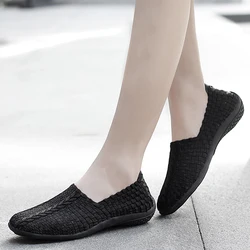 Women Shoes Summer Flat Sneakers Female Loafers Casual Woven Shoes Woman Sneakers Slip On Breath Zapatos De Mujer Plus Size 42
