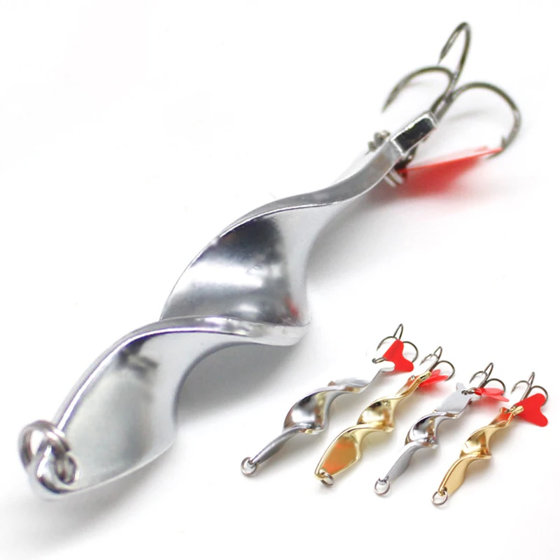 1PC Trolling Spinning Spiral Long Cast Spoons Fishing Lure Spinner 10g 14g 21g 28g Screw Rotation Metal Jigbait Red Hear Sequins