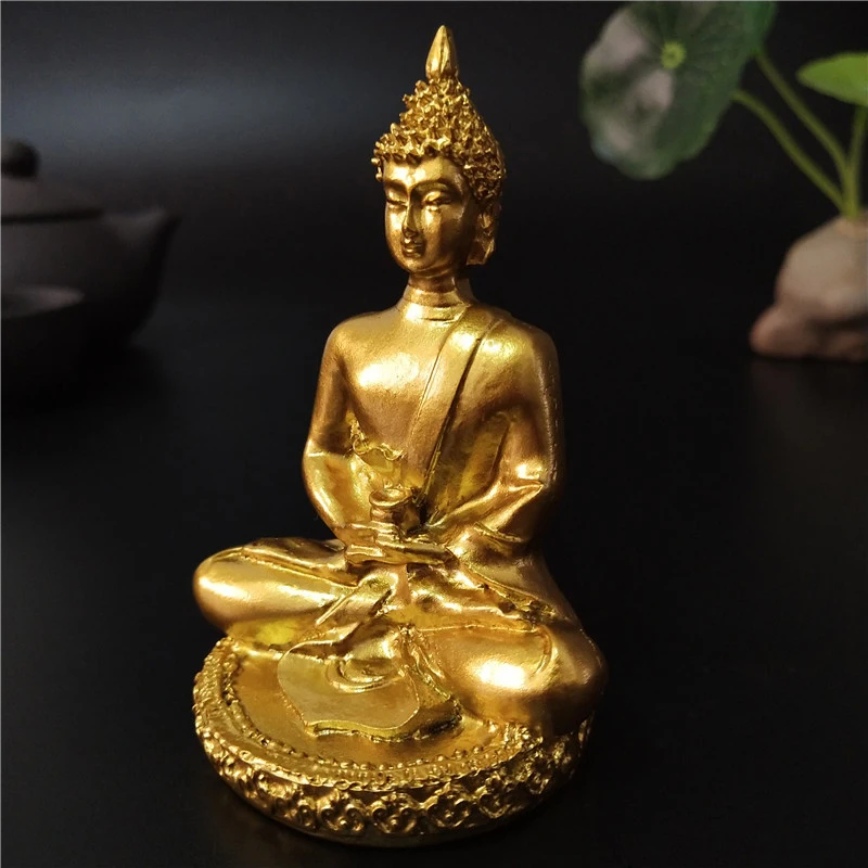 Golden Thailand Buddha Statue Meditation Buddha Sculpture Hindu Fengshui Figurine Ornaments Home Garden Decoration Statues