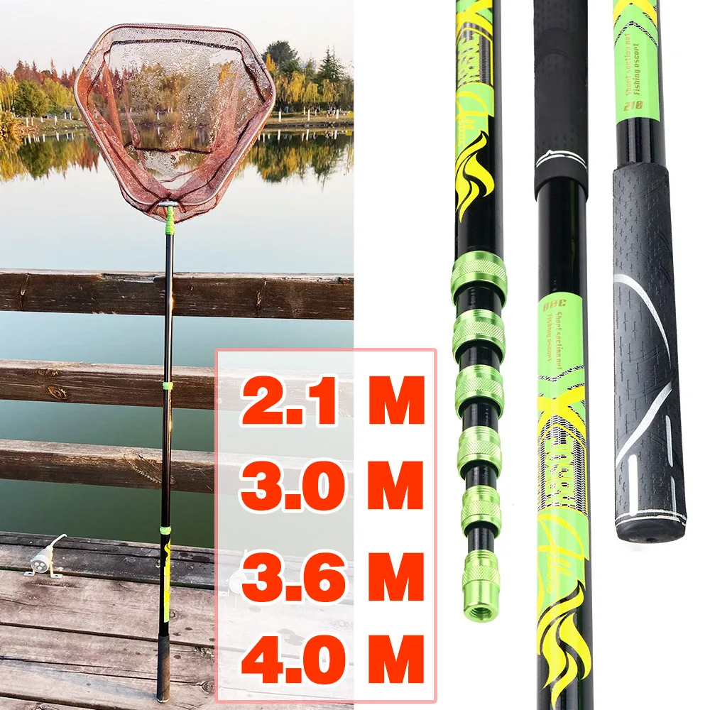 4M 3.6M 3.0M 2.1M Ultralight carbon Positioning Retractable Fishing Net Telescoping Foldable Net Pole Folding Landing Net