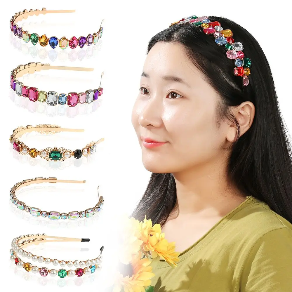 New Elegant Baroque Style Pearl Hair Band Gem Crystal Head Wrap Rhinestone Headband