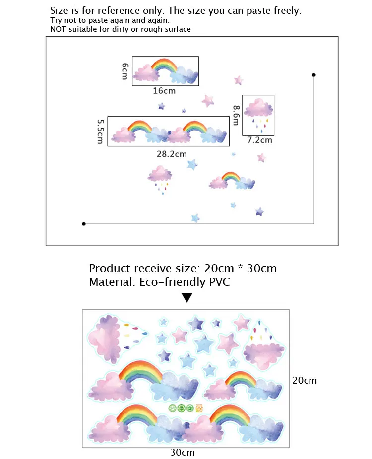 Cartoon-Wolken-Regenbogen-Wandaufkleber Kinderzimmer Kleiderschrank Heimdekoration Abnehmbares Wandbild Kinderzimmer-Layout Baby-Schlafzimmer-Dekor-Aufkleber – Detail 1