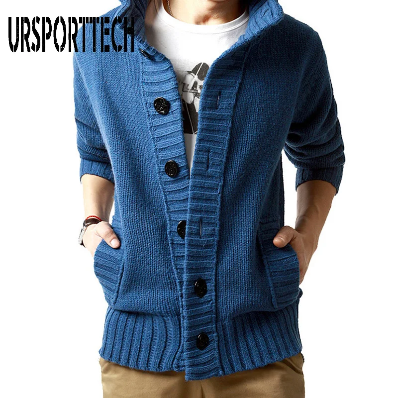 New Sweater Cardigan Men Thick Sleeve Long Jacket Fashion Casual Slim Loose Collar Button Knit Solid Color Sweater For Men