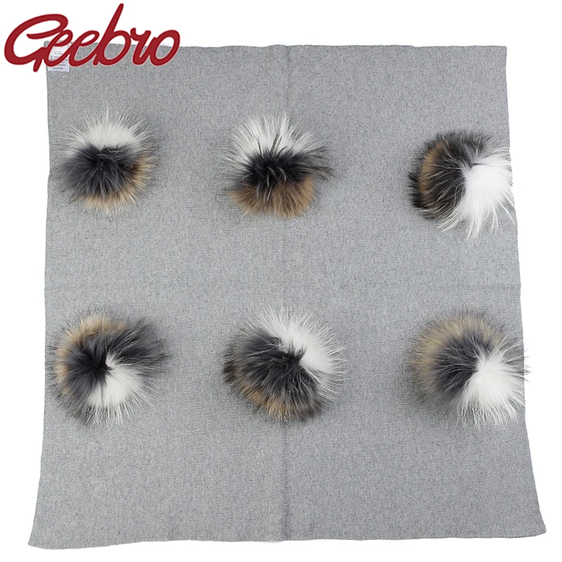 Geebro Newborn Baby Warm Soft Swaddling Blanket With 6 Triple Color 15cm Real Fur Pompom Travel Sleeping Bedding Swaddles Wrap