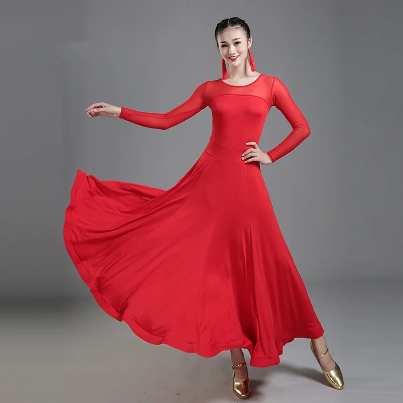 Vestido de baile moderno para mujer, traje de baile de salón estándar nacional, rojo, Vals, actuación, Sexy, nuevo