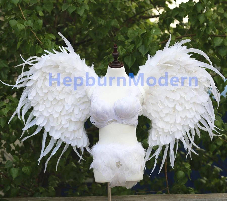 sexy Pure handmade white ANGEL wings many Bright diamonds  feather bra shorts  women Dance Party nice Deco props cosplay costume