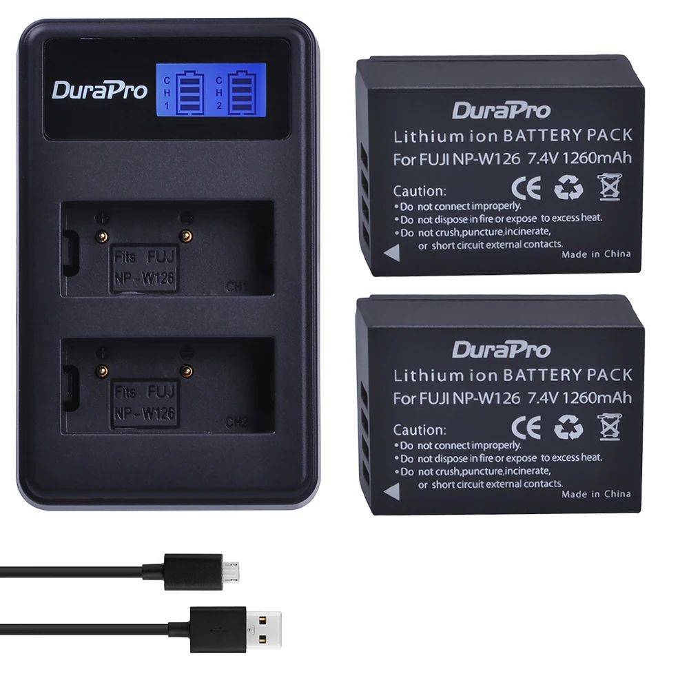 

DuraPro NP-W126 W126 Replacement Battery + LCD USB Dual Charger For Fuji HS50 HS35 HS33 HS30EXR XA1 XE1 X-Pro1 XM1 X-T10 Camera