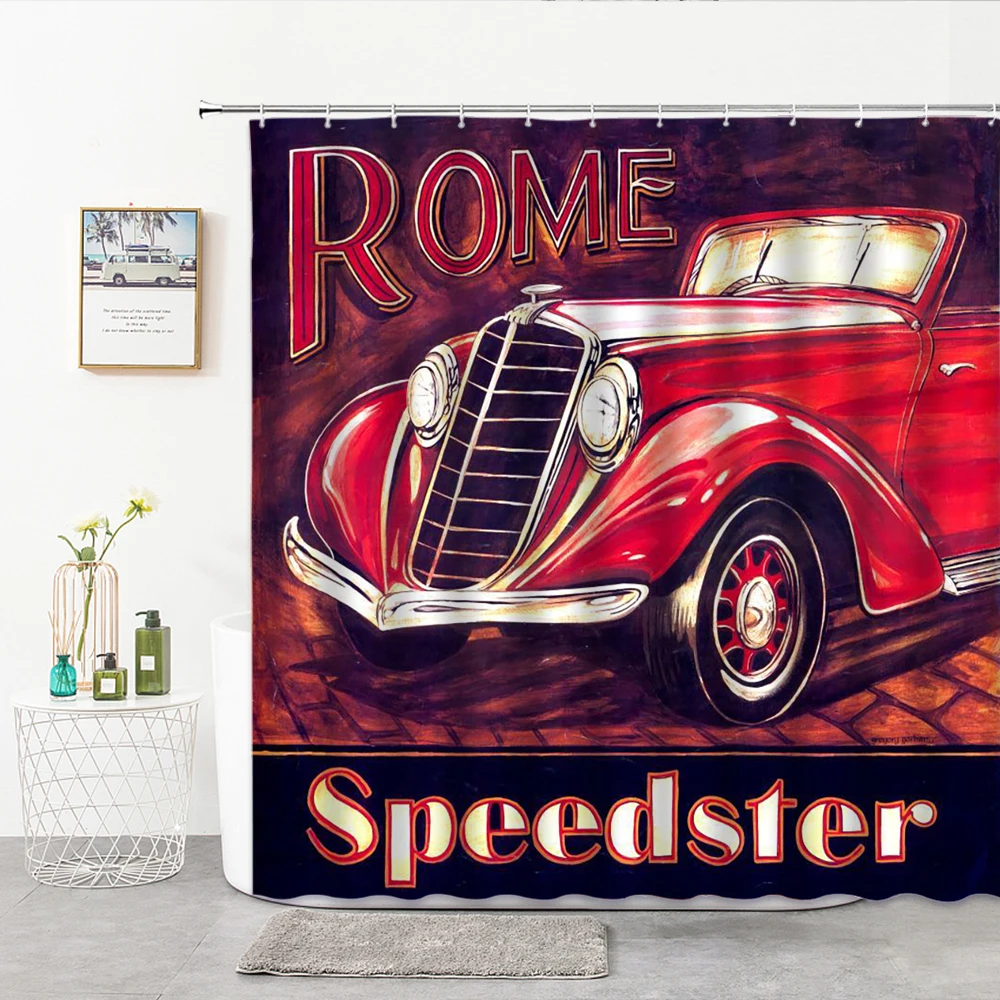 

Винтажные автомобильные шторы для душа в стиле ретро, занавески для ванной и ванны, для украшения дома, Висячие водонепроницаемые тканевые с крючками