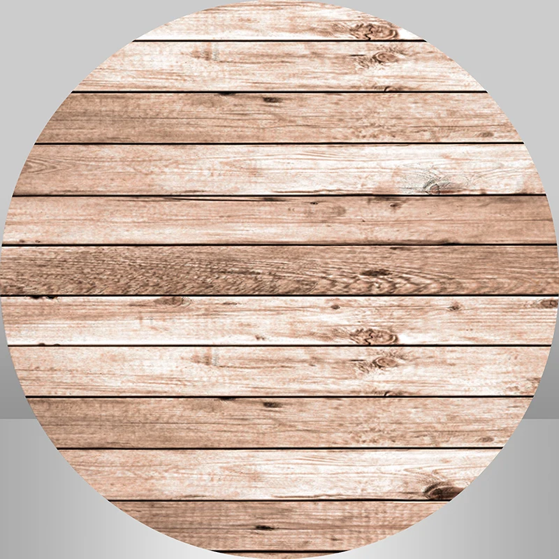 Rustic Wood Baby Shower Round Background Custom Brown Wooden Birthday Party Decoration Dessert Table Cover Cylinder Cover