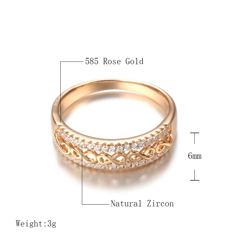 Kinel New 585 Rose Gold Color Ethnic Bride Rings for Women Hollow Pattern Natural Zircon Accessories Wedding Party Fine Jewelry