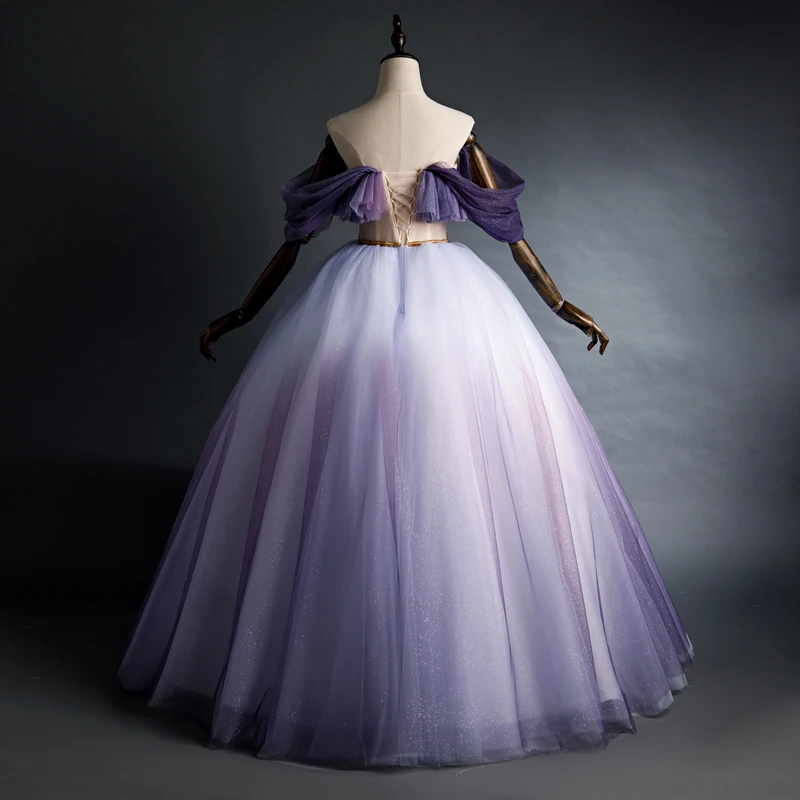 AnXin SH vintage princess star sparkly purple lace boat neck ruffles ball gown host stage violet dream customized evening dress