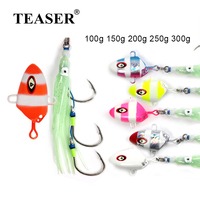 TEASER J18 100g 150g 200g 250g 300g Bottomship Slow Sinking Jig Metal Head Bait Dhu Marlin Inchiku Kabura Fishing Triple Hooks