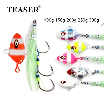 TEASER J18 100g 150g 200g 250g 300g Bottomship Slow Sinking Jig Metal Head Bait Dhu Marlin Inchiku Kabura Fishing Triple Hooks