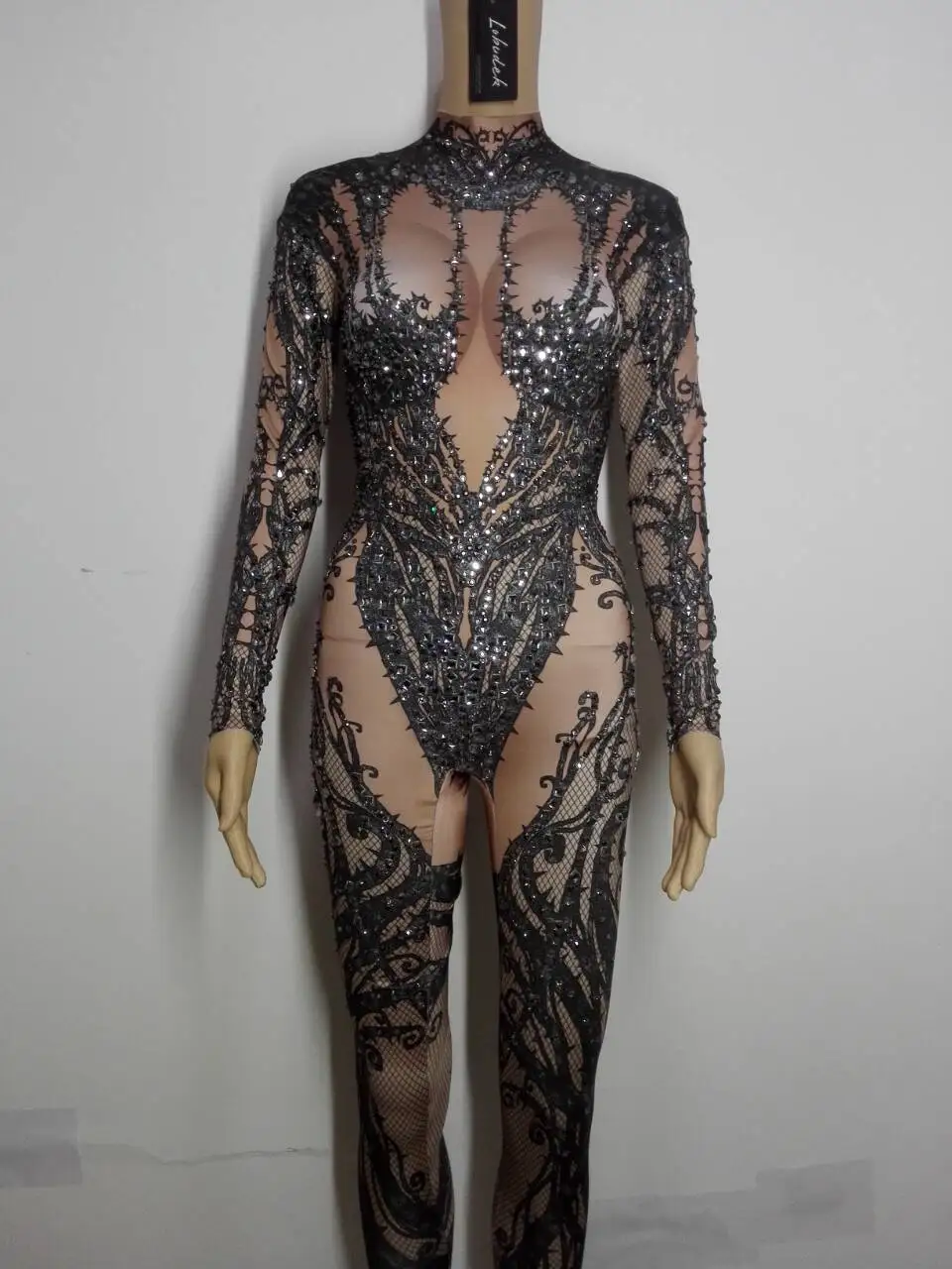 

Sexy Jumpsuit bodySuit stone outfit Zentai female costume Halloween Brambles crystals singer dancer nightclub show performance