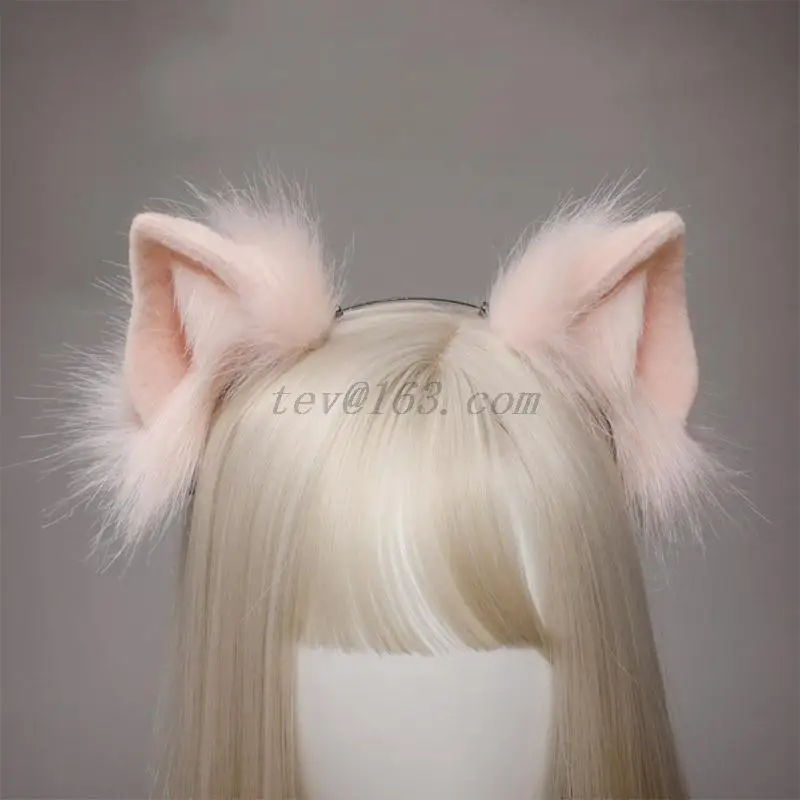 Serre-tête en fausse fourrure avec oreilles de loup, bandeau réaliste, fourrure moelleuse, Costume de Cosplay