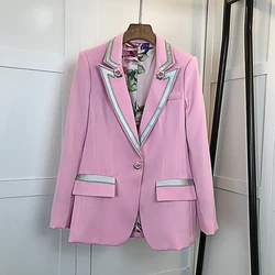 High Quality New Nice Nice Star Style Blazer Women's Single Button Floral Liner Rose Blazer Outer Coat Pink